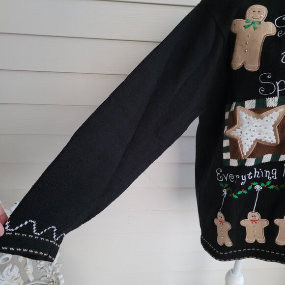 Vintage 90s/Y2K The Quacker Factory Gingerbread cookie holiday cardigan sweater - Picture 2 of 8